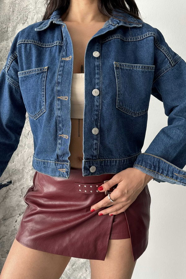 Çift Cepli Demin Crop Ceket - 27271