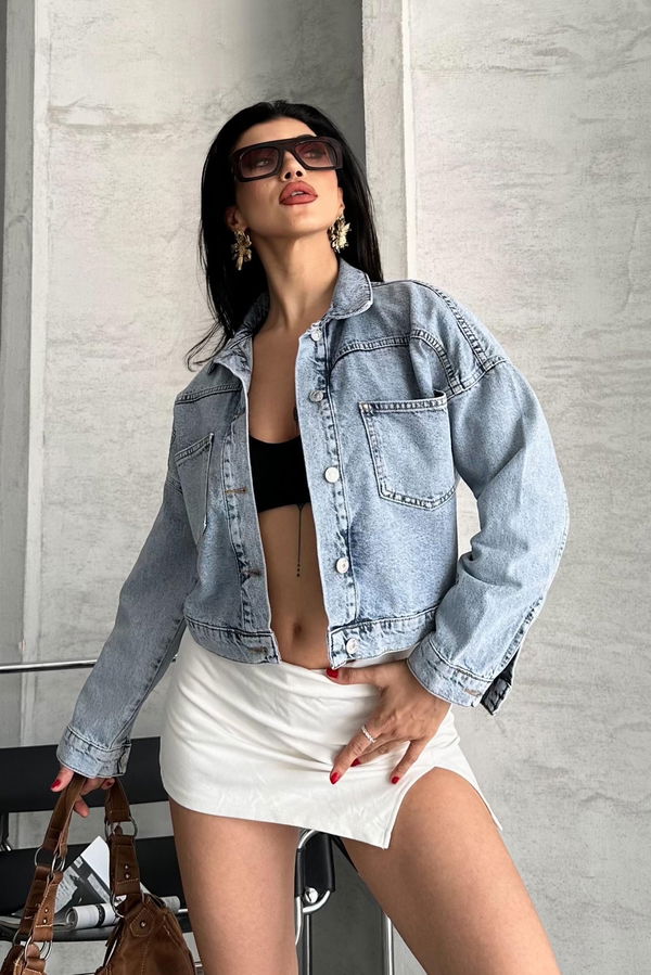 Çift Cepli Demin Crop Ceket - 27271