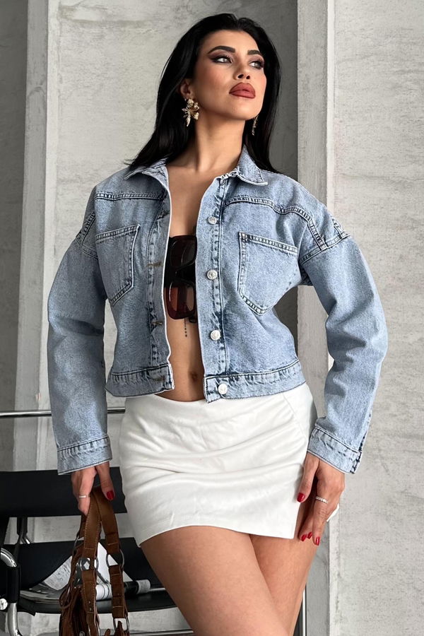 Çift Cepli Demin Crop Ceket - 27271