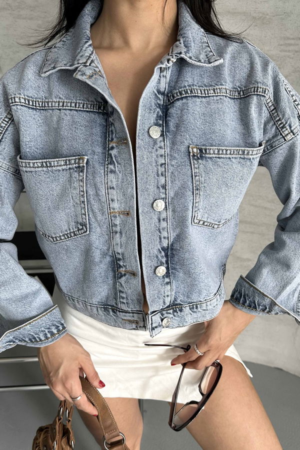 Çift Cepli Demin Crop Ceket - 27271