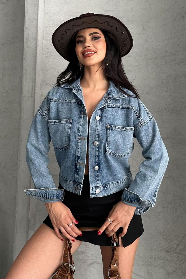 Çift Cepli Demin Crop Ceket - 27271