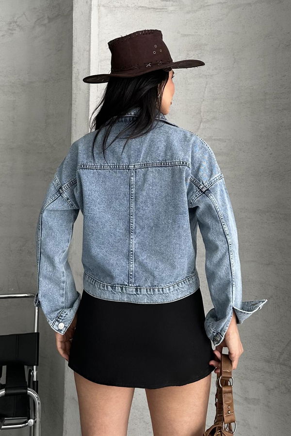 Çift Cepli Demin Crop Ceket - 27271