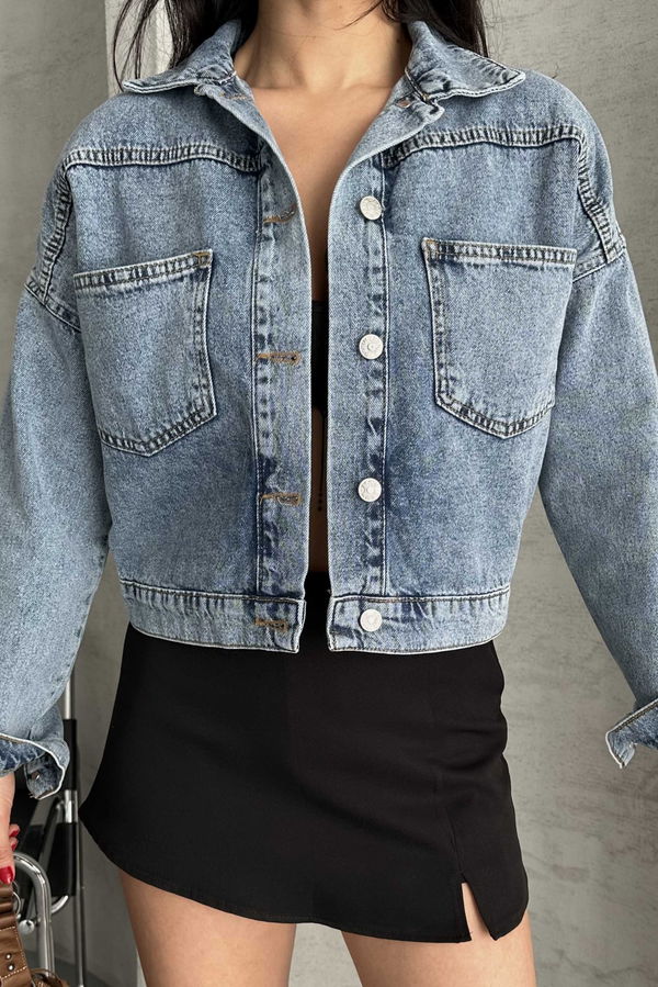 Çift Cepli Demin Crop Ceket - 27271