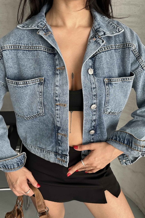 Çift Cepli Demin Crop Ceket - 27271